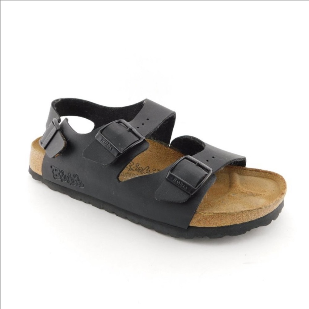 BIRKI'S Black Double Strap Slide Sling Sandal 7/38